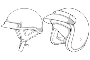 Bundling set template helmet half face line art. helmet illustration line art. helmet vector.
