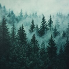 Fototapeta premium Morning mist envelops flower-filled pacific northwest forest nature's beauty landscape photography serene atmosphere enchanted view