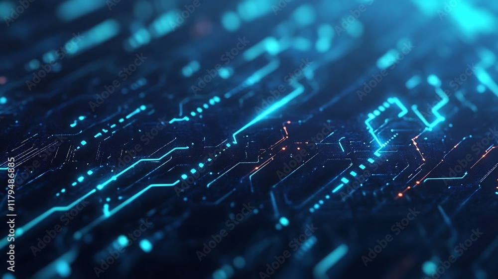 Poster glowing digital circuit design with futuristic tech vibe and copy space