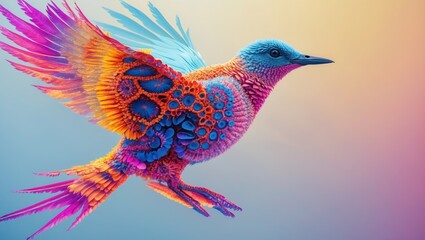 Fototapeta premium Vibrant Bird Soaring with Intricate Patterns Symbolizing Nature's Beauty