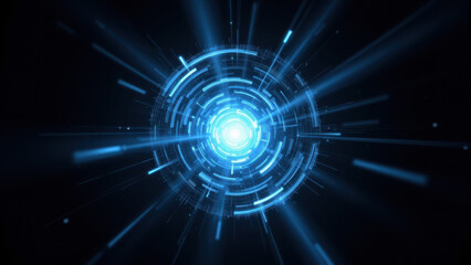 Obraz premium Abstract futuristic blue digital tunnel with stars and energy.