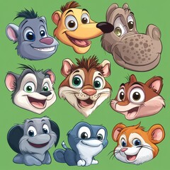 Fototapeta premium Adorable Cartoon Animals Displaying Happy Expressions
