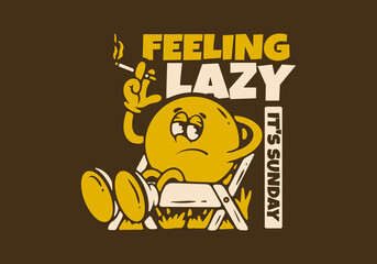 Relax on chair character in retro yellow brown colors, illustration