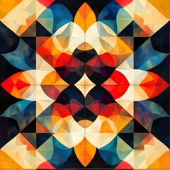 Obraz premium A kaleidoscopic fractal-inspired pattern of bold geometric shapes.