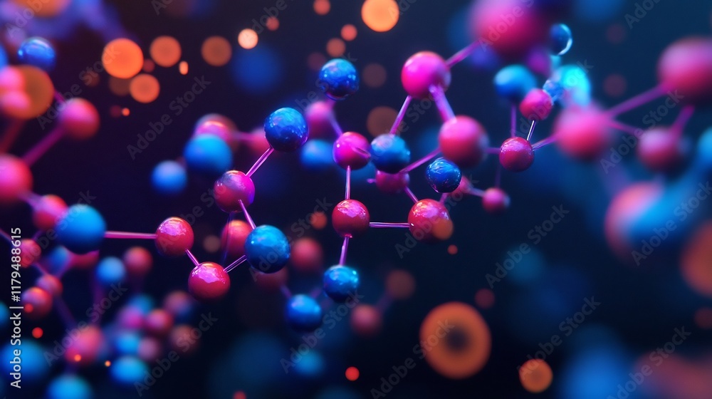 Poster futuristic peptide complex embedded in glowing nanobot design with advanced biotechnology visuals
