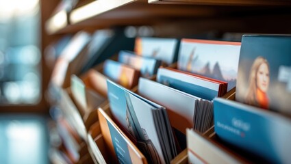 Brochure Rack Displaying Scenic Travel Destinations