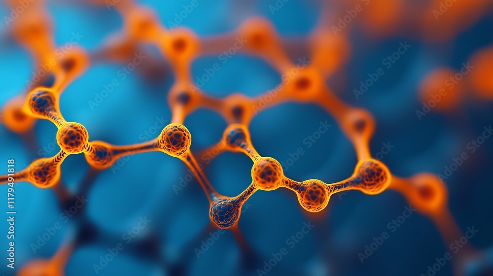 Poster intricate 3d molecular structure of peptides with glowing elements and smooth textures,concept of