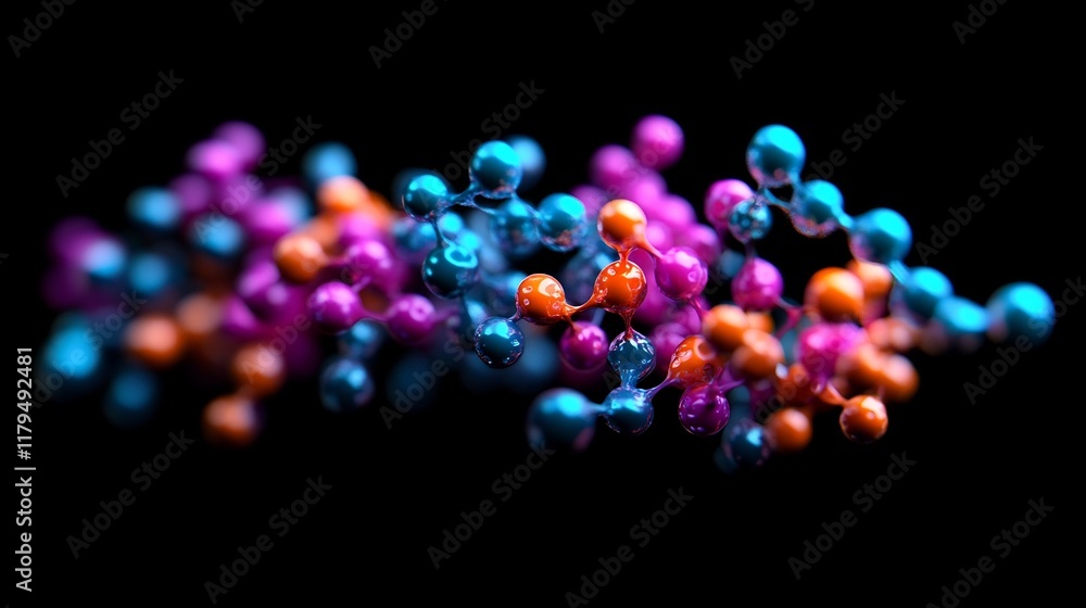 Poster visualizing luminous molecular structures in vivid crystalline forms