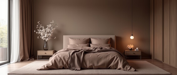 Minimalist Scandinavian interior design in  Mocha Mousse colors. Trend of 2025.