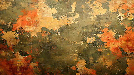 Abstract Grunge Texture Ochre, Green, and Rust Hues