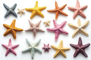 Colorful Starfish Display on White Background