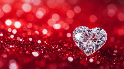 Obraz premium Heart-shaped diamond against a red bokeh background