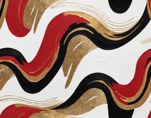 Obraz premium Abstract Gold Red Black Wave Painting, Modern Contemporary Art Canvas, Fluid Acrylic Texture
