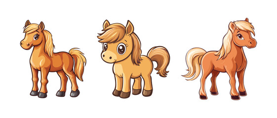 Fototapeta premium Set vector of cartoon brown horse illustration on white 