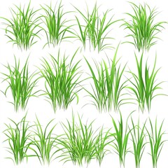 Seamless Spring Green Grass Pattern &ndash; 3D Realistic Vector Set, Lush Natural Design for Landscaping and Environmental Themes