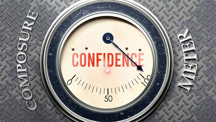 Confidence and Composure that is hitting a full scale, showing a very high level of confidence, overload of it, too much of it. Maximum value, off the charts.  ,3d illustration