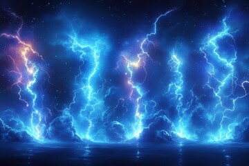 Obraz premium dynamic lightning animation sequence with electric blue glow effects video game asset collection for thunder and magic strikes vector set