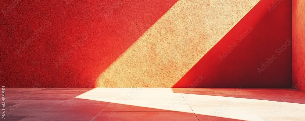 Aufkleber sunlight illuminating empty red room with tiled floor