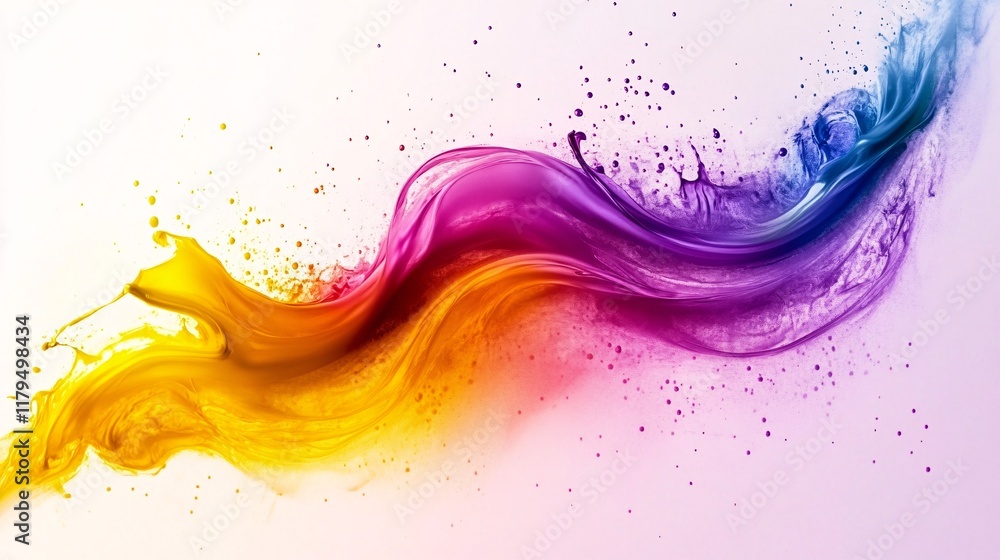 Poster colorful liquid splashes creating a vibrant abstract wave on white background