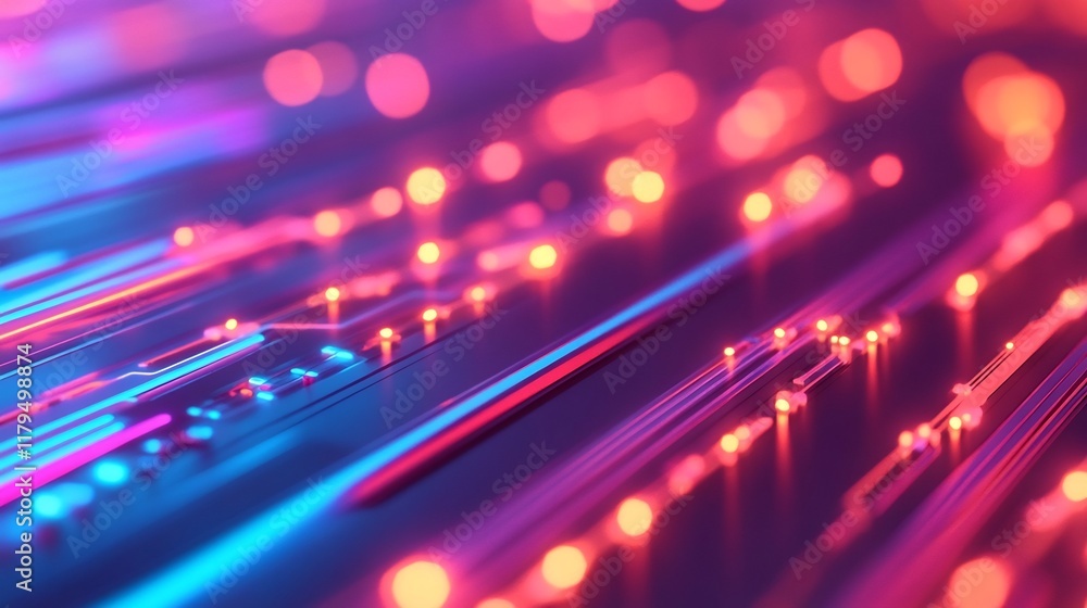 Poster abstract neon lights and bokeh background for digital technology themes