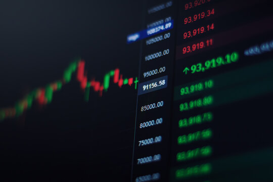 Close-up of financial chart on stock market on monitor display. Stock market data business analysis concept.