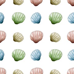 Watercolor shell pattern for seamless textile and wrapping design