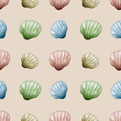 Colorful watercolor shell pattern for textile and packaging design
