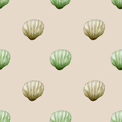 Seamless watercolor shell pattern for fabric design and wrapping paper
