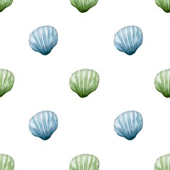 Colorful watercolor shell pattern for textile design and packaging