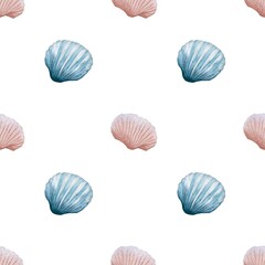 Seamless watercolor shell pattern for fabric and packaging design