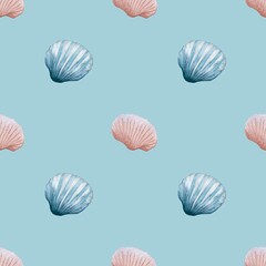 Seamless watercolor shell pattern design for fabric and wrapping paper use