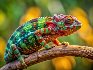 Bradypodion pumilum, a tiny chameleon, scales a branch in its Western Cape habitat.