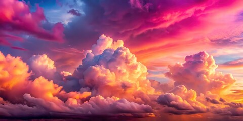 Breathtaking fluffy clouds paint a romantic pink sunset sky.  Perfect wallpaper or art print.