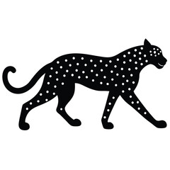 A cheetah running at full speed in a savanna landscape, showcasing its spots and agility, vector style.