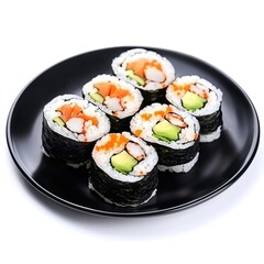  Sushi Rolls with Scampi on a Black Plate &ndash; Fresh, Delicious, and Vibrant Sushi Platter, High-Quality Food Presentation for Culinary and Gourmet Photography
