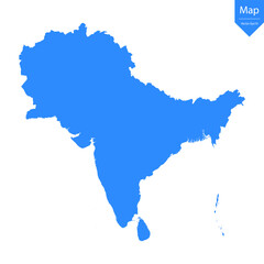 Blue map of South Asia isolated on white background. Vector illustration eps10.	
