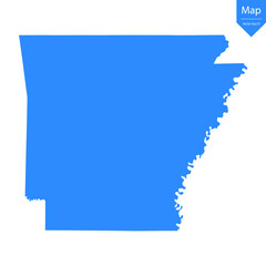 Blue map of Arkansas isolated on white background. Vector illustration eps10.	
