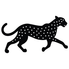 A cheetah running at full speed in a savanna landscape, showcasing its spots and agility, vector style.