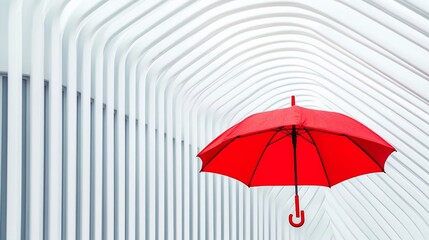 Elegant Red Umbrella Under Sleek Architectural Structures for Design Themes
