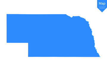 Blue map of Nebraska isolated on white background. Vector illustration eps10.	
