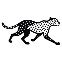 A cheetah running at full speed in a savanna landscape, showcasing its spots and agility, vector style.