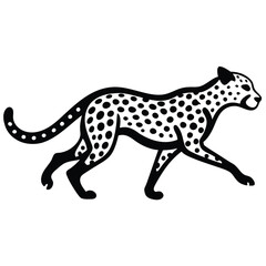 A cheetah running at full speed in a savanna landscape, showcasing its spots and agility, vector style.