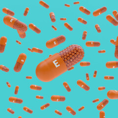 Close-up of pill capsule labeled E