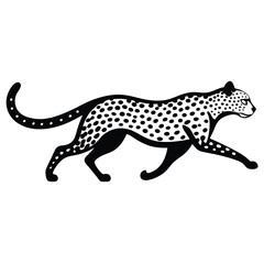 A cheetah running at full speed in a savanna landscape, showcasing its spots and agility, vector style.