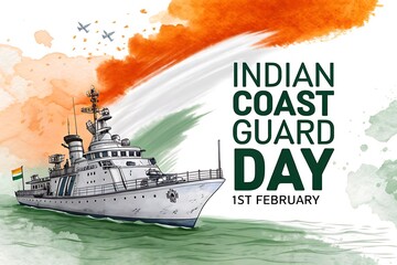 Indian Coast Guard Day: A Ship on Patrol, Protecting the Seas on February 1st.