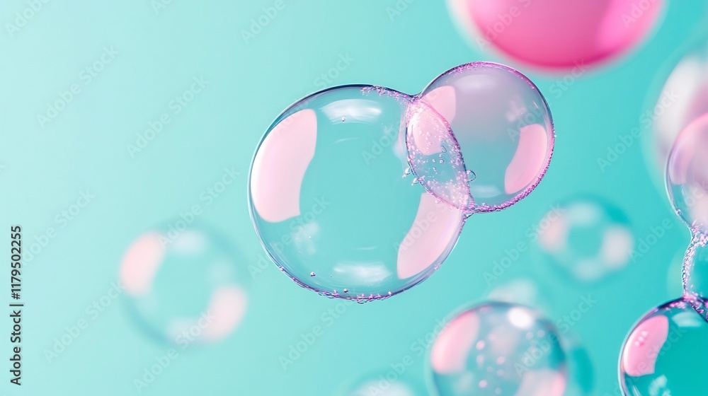 Poster Floating Bubbles Against Soft Pastel Gradient Background with Elegant and Playful Atmosphere