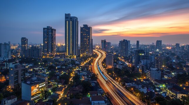 Colombo Skyline at Twilight: A Breathtaking Panorama of Urban Lights and Skyscrapers