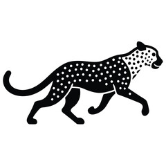 A cheetah running at full speed in a savanna landscape, showcasing its spots and agility, vector style.