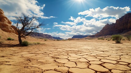 Cracked dry earth landscape in the desert,