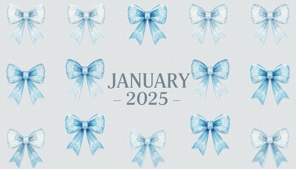 Fototapeta premium Blue Christmas greeting card with snowflakes and floral ribbon design With the greeting 